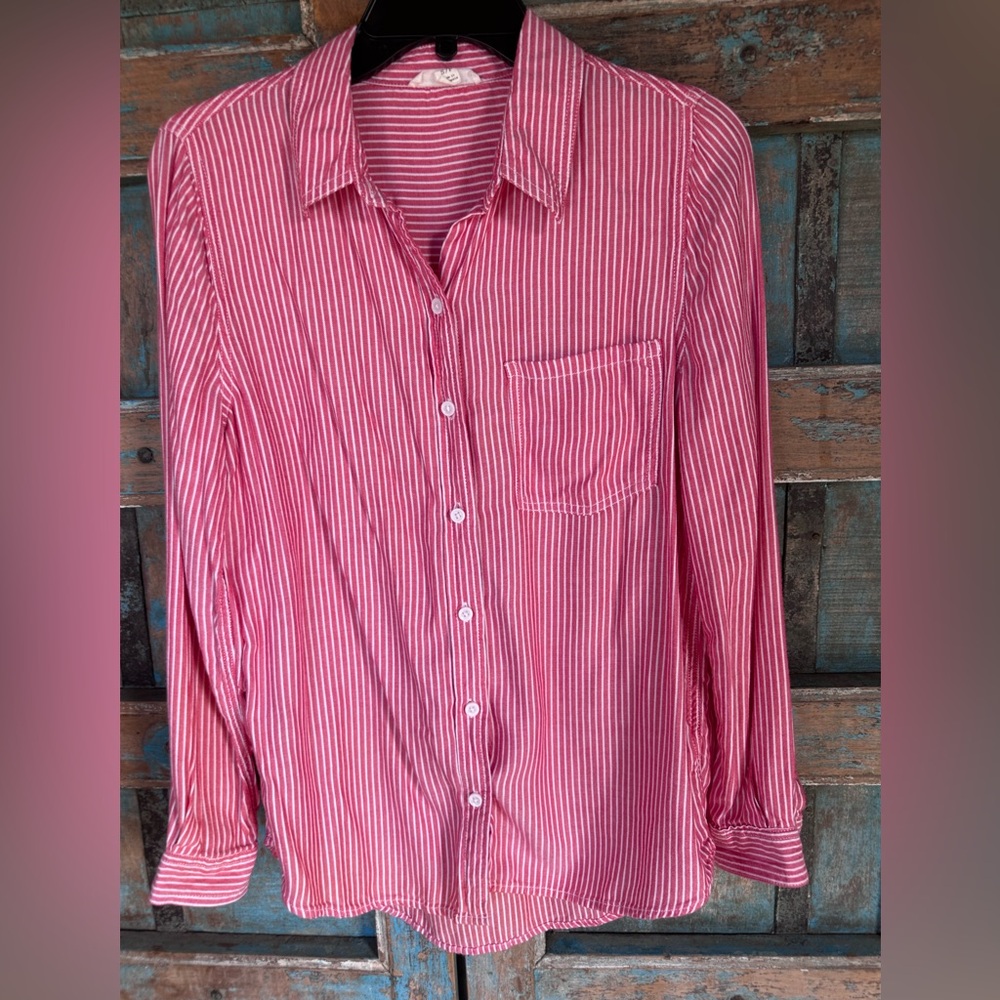 Red and white striped button down